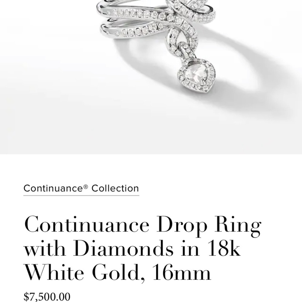Continuance Drop Ring w Diamonds in 18k White Gold